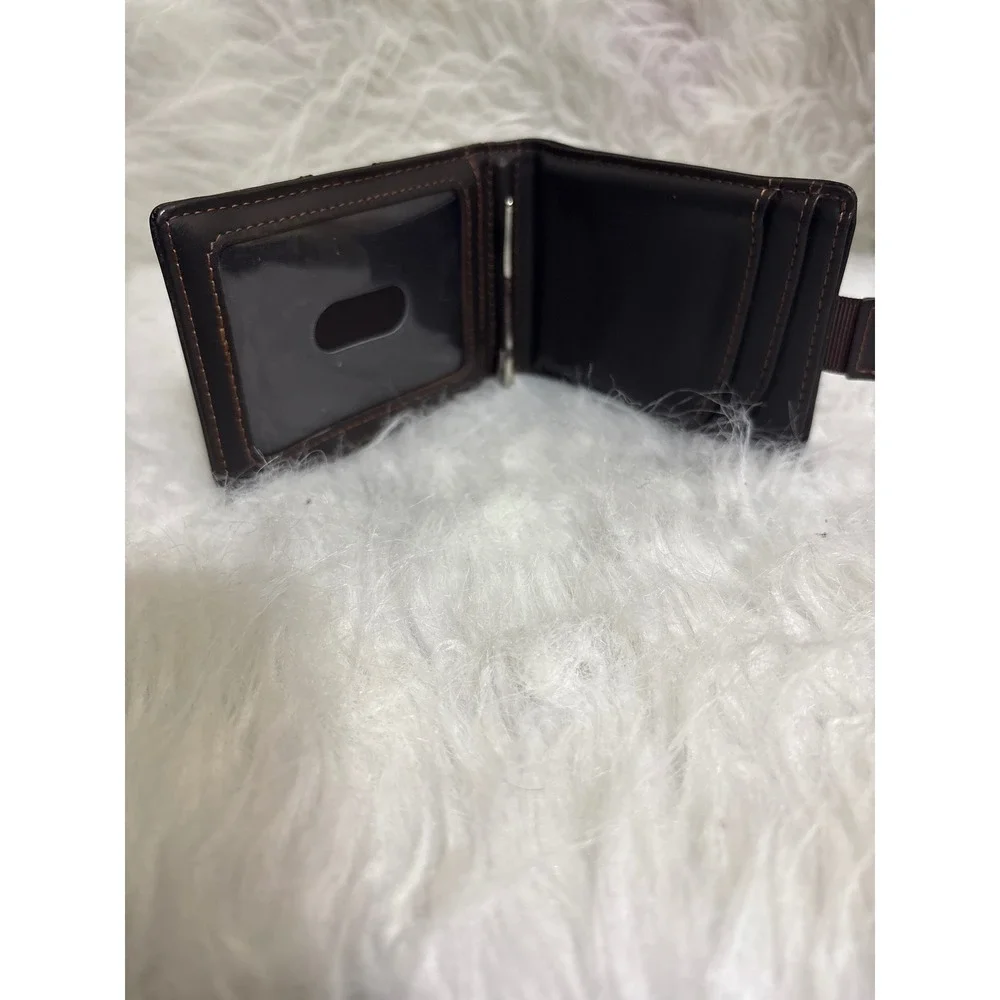 Mens Dark Brown Leather Slim Bifold Wallet with Money Clip and Pull Tab